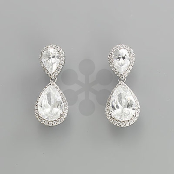 CZ 2 Teardrop Earrings - Picture 1 of 1